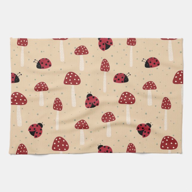 Paño De Cocina Ladybugs y hongos rojos (Horizontal)