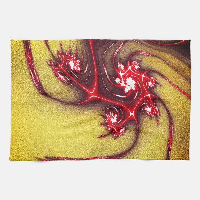 Paño De Cocina Lagartija fractal rojiza sobre textura de arena oc (Horizontal)