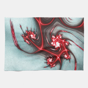 Paño De Cocina lagarto fractal rojo intenso sobre la textura de g