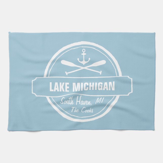 Paño De Cocina Lago Michigan, ciudad personalizado, nombre, ancla (Horizontal)