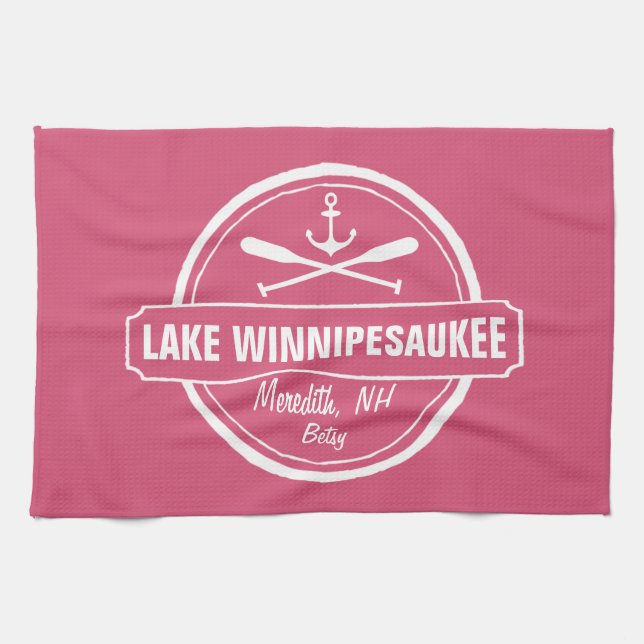 Paño De Cocina Lago Winnipesaukee Ciudad personalizado NH, nombre (Horizontal)