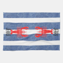 Langosta roja en franjas de denim blanco azul