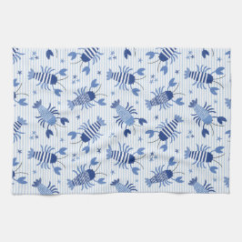 Paño De Cocina Langostas con toallita azul claro y franja blanca