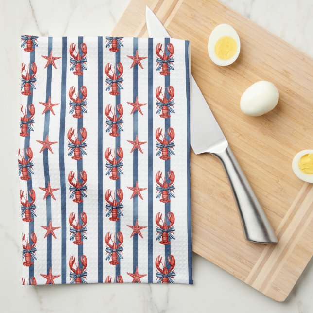 Paño De Cocina Langostas y Estrellas de Mar Coquetas (Doblado Cuarto)