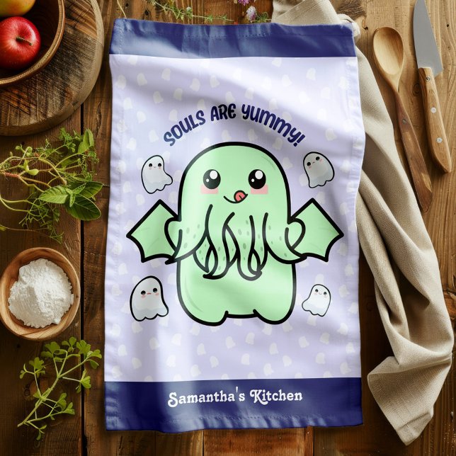 Paño De Cocina Las almas son deliciosas y bonitas Cthulhu (Stay scary, while you’re cooking up spells oops I mean dinner lol. )