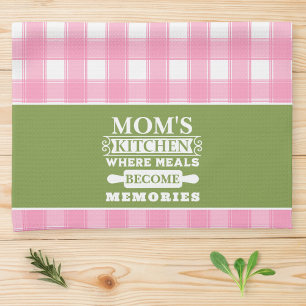 Paño De Cocina Las comidas de las madres de Gingham verde rosa se