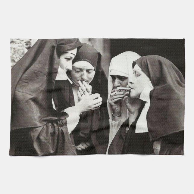 Paño De Cocina Las monjas fumando una foto de época (Horizontal)