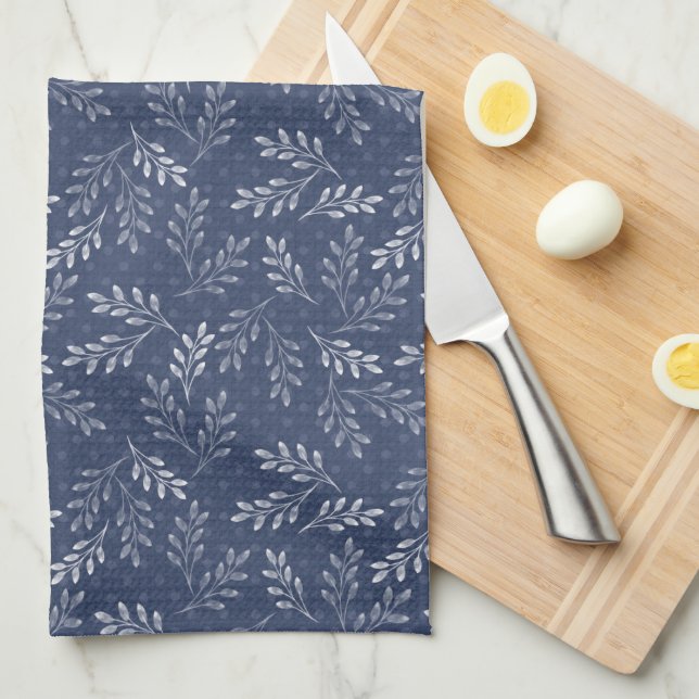 Paño De Cocina Las ramas blancas en azul. (Doblado Cuarto)