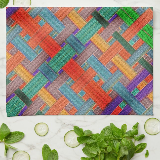 Paño De Cocina Las tiras rojas de la abuela, con aspecto trenzado (Doblado)