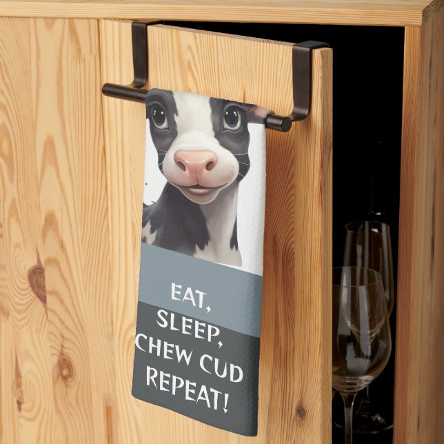 Paño De Cocina ¡Las vacas comen, DORMEN, MADERA, REPITEN! (Pliegue de tercios)