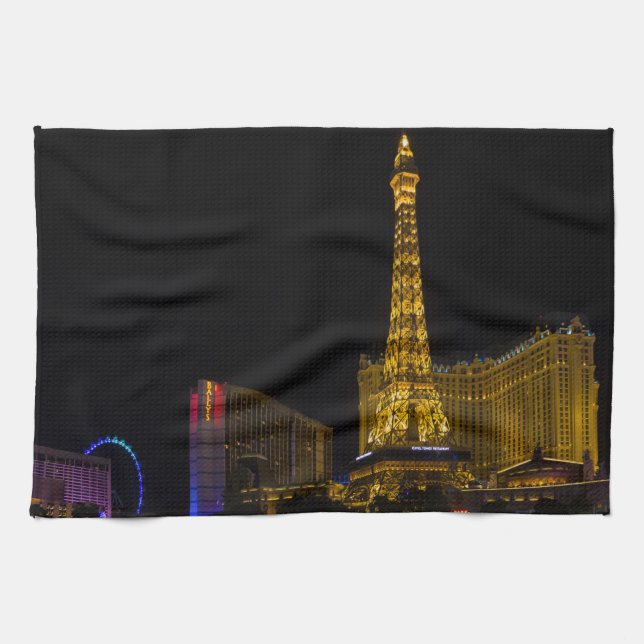 Paño De Cocina Las Vegas en el Skyline nocturno (Horizontal)