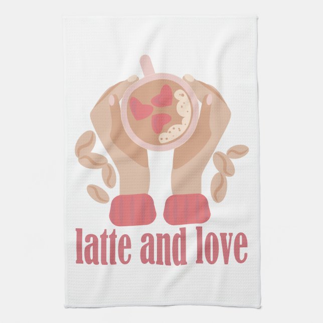 Paño De Cocina Latte y taza de amor, manos y cita de café (Vertical)