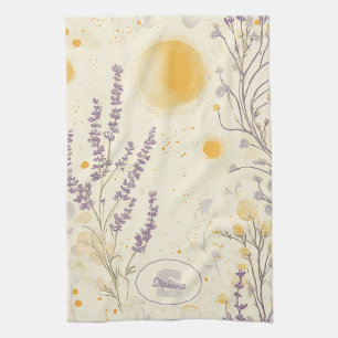 Paño De Cocina Lavanda caprichosa y patrón floral amarillo