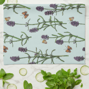 Paño De Cocina Lavanda y mariposas en vidrio marino