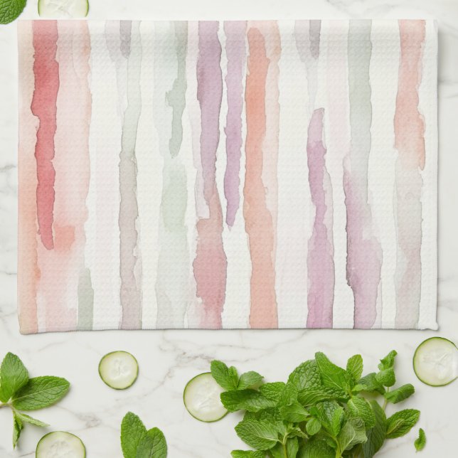 Paño De Cocina Lavender Melon Pink White Stripes   (Doblado)