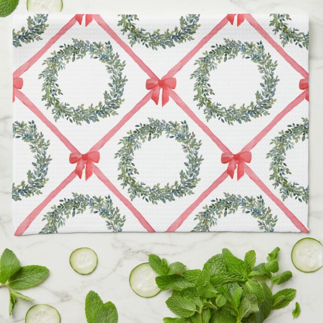 Paño De Cocina Lazo y cinta de Navidad roja (Doblado)