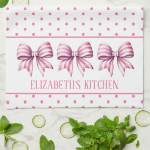 Paño De Cocina Lazos personalizados de acuarela rosa y blanco