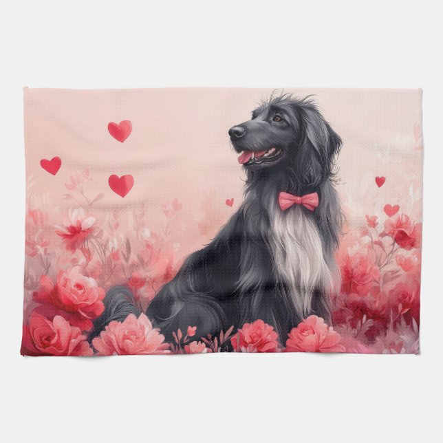 Paño De Cocina Lebrel afgano con rosas - Día de San Valentín  (Horizontal)