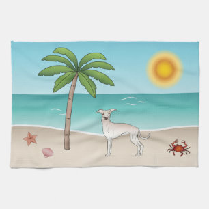 Paño De Cocina Lebrel italiano crema en playa tropical de verano