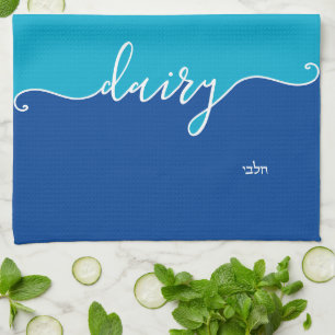 Paño De Cocina Leche con guión de cocina de Kosher con azul hebre