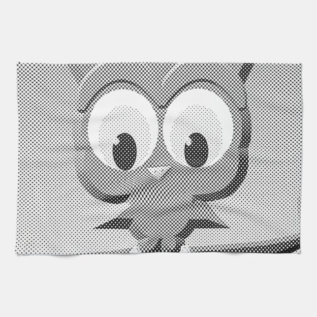 Paño De Cocina Lechuza De Boletín En Blanco Y Negro (Horizontal)