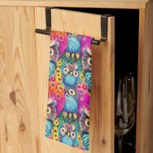 Paño De Cocina Lechuza Hippie Trippy Psicodélica Colorida