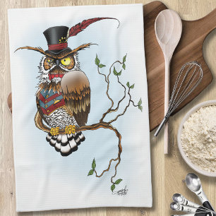 Paño De Cocina Lechuza Steampunk VIctorian