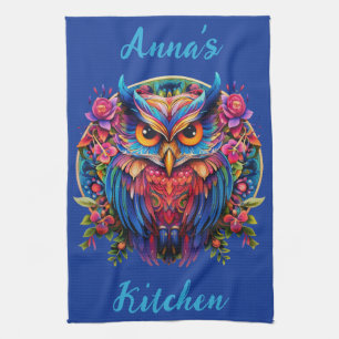 Paño De Cocina Lechuza vibrante - Boho colorido con nombre person