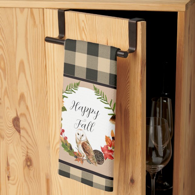 Paño De Cocina Lechuza y naturaleza con texto de personalizable (Pliegue de tercios)