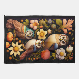 Paño De Cocina Lechuzas y flores | Haeckel moderno