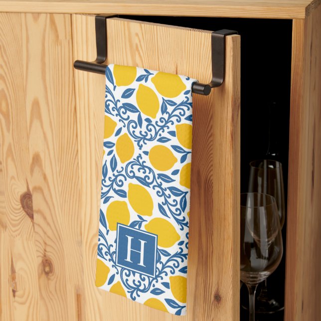 Paño De Cocina Lemon Rustic Farmhouse French Country Monogram (Pliegue de tercios)