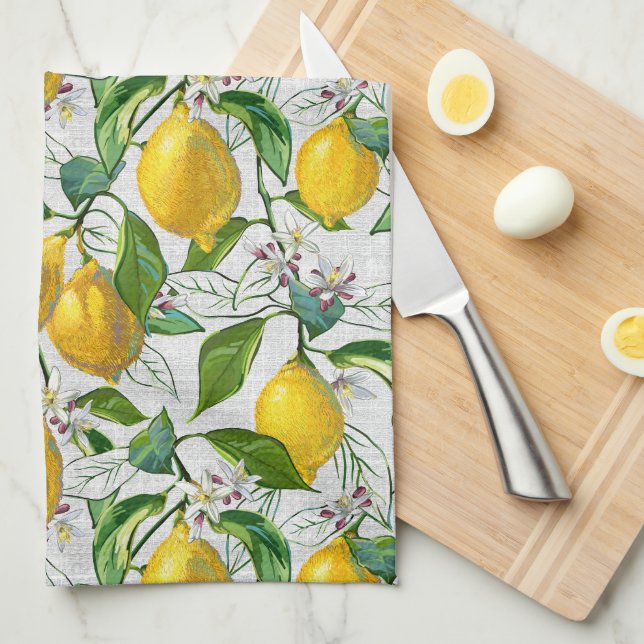 Paño De Cocina Lemones Frescos Sunny + Flores (Doblado Cuarto)