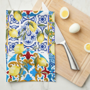 Paño De Cocina Lemones, Mediterráneo, majólica, azulejos italiano