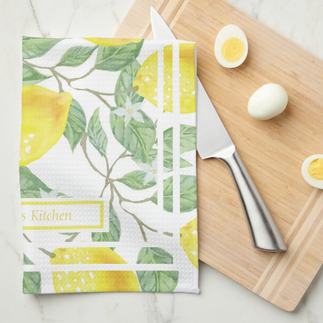 Paño De Cocina Lemones y hojas de Personalizado amarillo y verde (Doblado Cuarto)