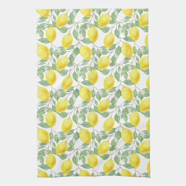 Paño De Cocina Lemons & Leaves Fruit Watercolor Pattern Kitchen (Vertical)