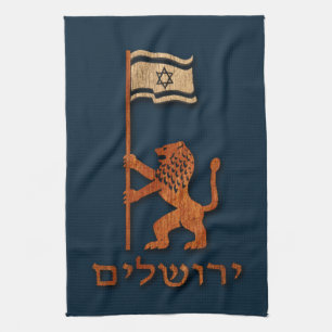 Paño De Cocina León del Día de Jerusalén con bandera