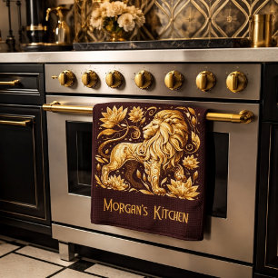 Paño De Cocina León Dorado Majestuoso Personalizado