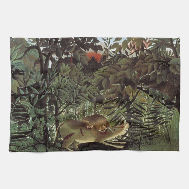 Paño De Cocina León hambriento de Henri Rousseau, animal salvaje  (Horizontal)
