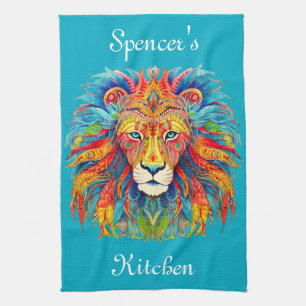 Paño De Cocina León tribal majestuoso con nombre personalizado