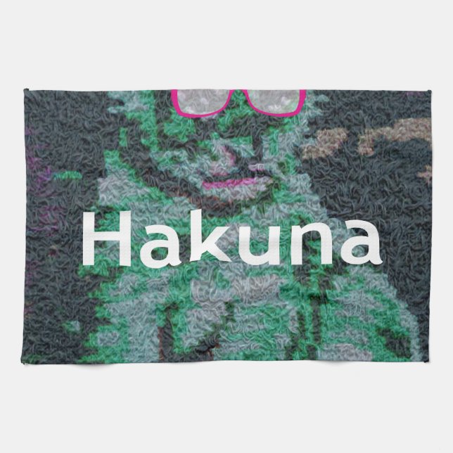 Paño De Cocina León verde con gafas rosas "Hakuna Matata" Arte (Horizontal)