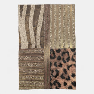 Paño De Cocina Leona Safari Chic Jungla Oro Moderno Brillo