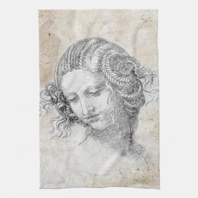 Paño De Cocina Leonardo DaVinci Sketch Leda Parchment Elegant Art (Vertical)