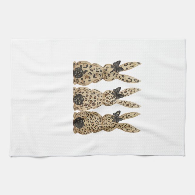 Paño De Cocina Leopard Cute Bunny Bow Funny Christian Easter Day  (Horizontal)