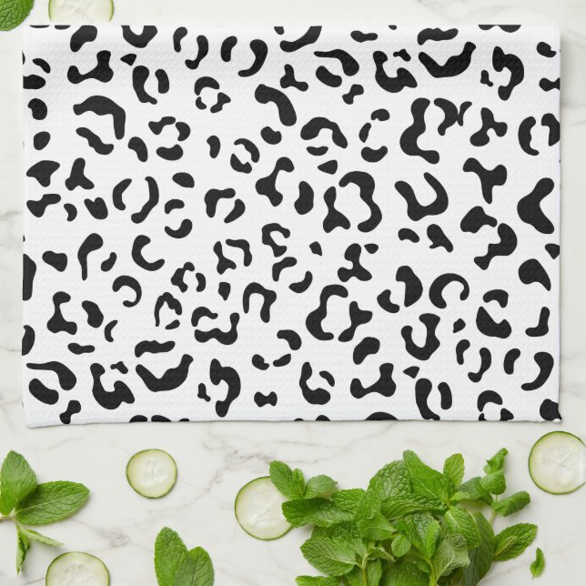 Paño De Cocina Leopard Print, Leopard Spots, Negro Y Blanco (Doblado)