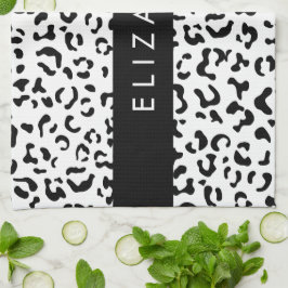 Paño De Cocina Leopard Print, Spots, Black And White, Tu Nombre