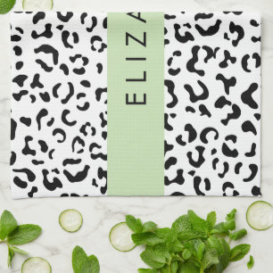 Paño De Cocina Leopard Print, Spots, Black And White, Tu Nombre