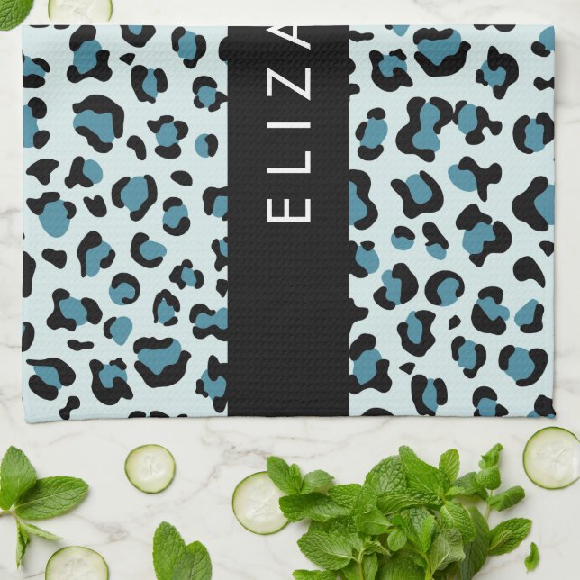 Paño De Cocina Leopard Print, Spots, Blue Leopard, tu nombre (Doblado)