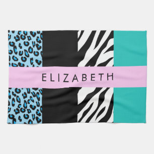 Paño De Cocina Leopard Print, Zebra Print, Blue, Your Name