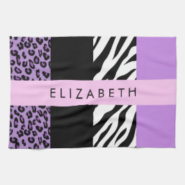 Paño De Cocina Leopard Print, Zebra Print, Purple, Tu Nombre