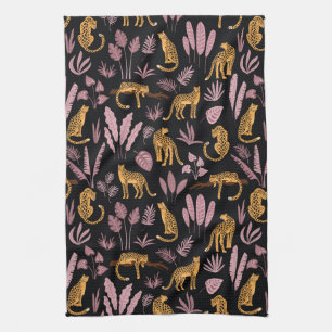 Paño De Cocina Leopardo con patrón de hojas tropicales
